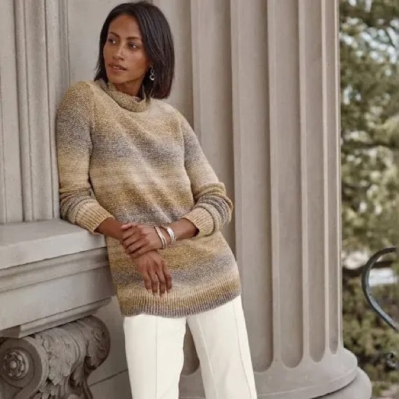 J. Jill Sweaters - J. Jill Wearever Collection Funnel-neck Sweater Soft Toffee Multi Brown Tan L